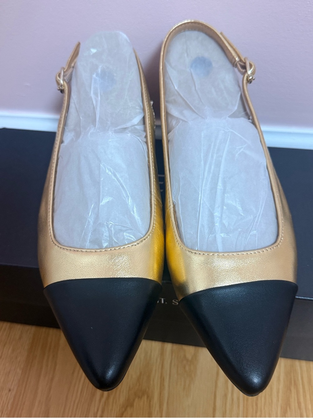 Naturalizer Banks Women’s Leather Slingback Pumps Gold/Black 7.5M BNIB